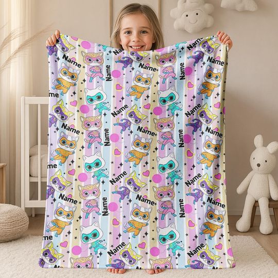 Discover Custom Superkitties Blanket, Custom Super Kitties Blanket, Super Kittie Buddy Bitsy Ginny Sparks Hero Blanket, Cat Superhero Kitties BZI310