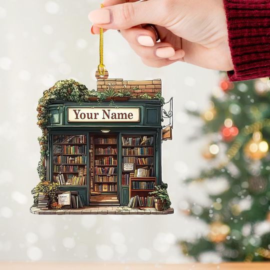 Discover Personalized Bookstore Christmas Ornament, Reading Books Christmas Ornament, Bookworm Ornament, Librarian Ornament Holiday Gift ID-1009-UPLF