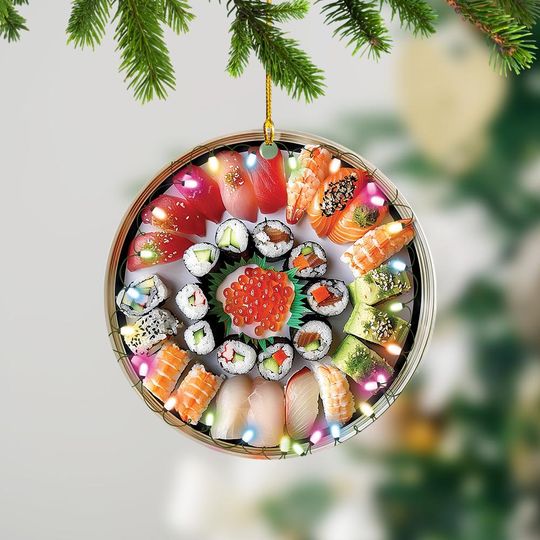 Discover Personalized Sushi Platter Christmas Ornament, Sushi Christmas Gift, Sushi Lovers Holiday Ornament, Japanese Food Ornament ID-1203-MKQL