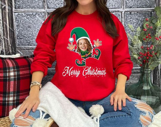 Christmas Face Photo, Personalized Elf Sweatshirt, Custom Face Elf Sweatshirt, Christmas Family Party, Christmas Gifts, Face Holiday Sweater