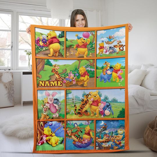 Discover Personalized Name Blanket, Personalized Classic Winnie the Pooh Blanket, Winnie the Pooh Blanket Name, Pooh Name Blanket BZJB04