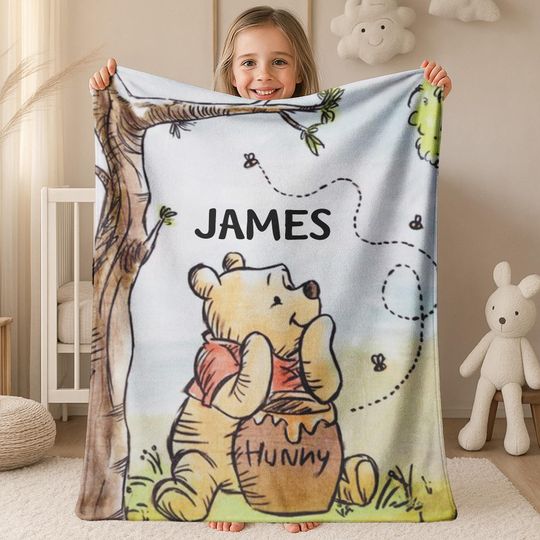 Personalized Winnie The Pooh Blanket, Pooh Bear Blanket