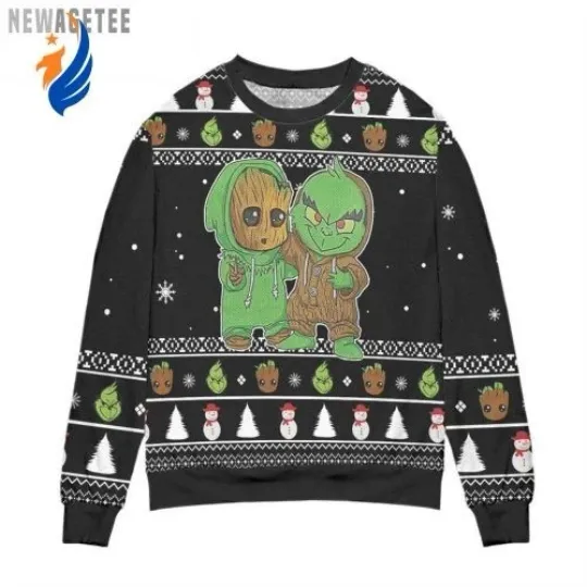 Baby Groot & funny character Ugly Christmas Sweater, Black, Cute Holiday Sweater