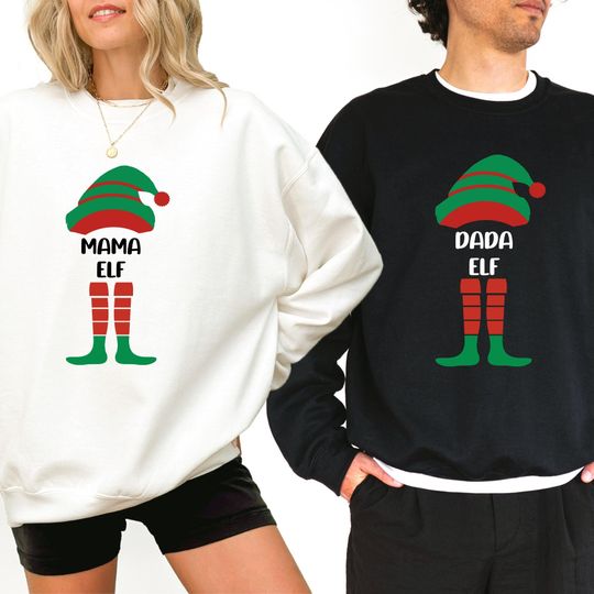 Custom Christmas Elf Sweatshirts, Couple Xmas Elf Sweaters, Christmas Family Matching Elf, Funny Family Xmas, Elf Christmas