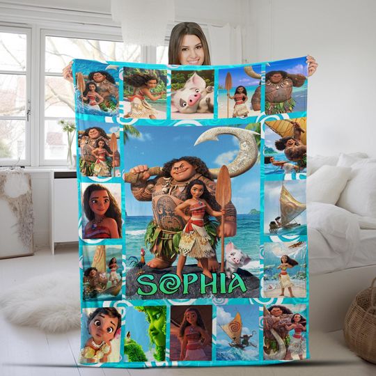 Discover Disney Moana Fleece Blanket, Personalized Disney Princess Moana Blanket, Moana And Maui, Christmas Gifts, Birthday Gifts For Kids BZJB02