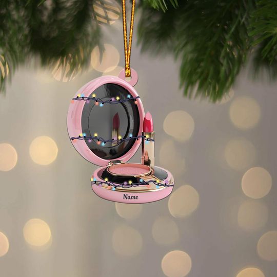 Discover Personalized Powder And Lipstick Ornament, Lipstick Makeup Christmas Ornament, Makeup Artist Ornament, Cosmetic Ornament Gift