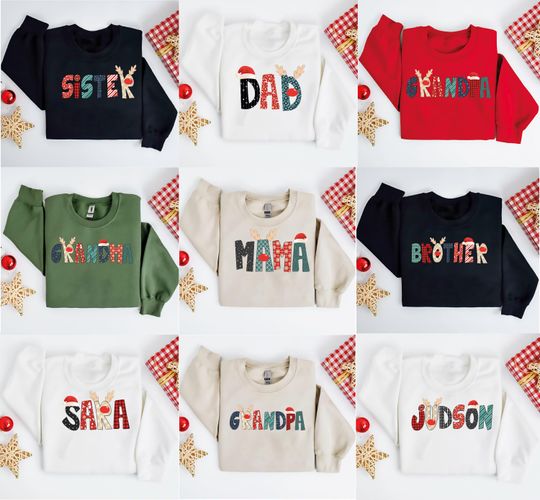 Family Christmas Sweatshirt, Matching Family Xmas, Family PJ Shirts, Matching Christmas Shirts, Reindeer Letters Christmas
