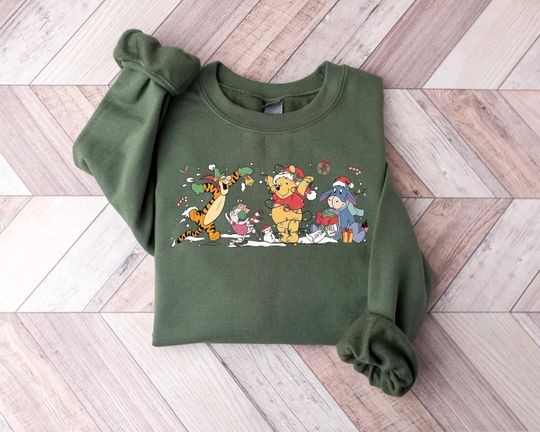 Retro Winnie the Pooh Christmas Sweatshirt, Pooh Christmas Sweatshirt, Holiday Sweater, Winter Crewneck Shirt, Christmas Family Sweatshirt