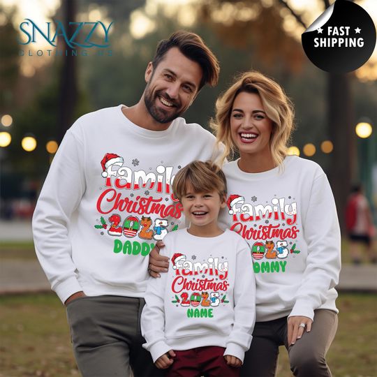Discover Personalized Christmas Family Sweatshirt, Matching Family Christmas Hoodie, Custom Holiday Sweaters, Family Name Xmas Gift, Christmas Pajama