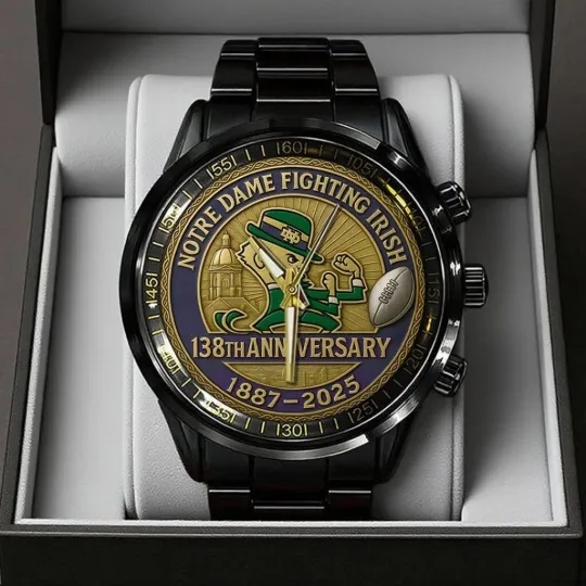 Discover ND Fighting Irish Football 138th Anniversary 2025 Black Stainless Steel