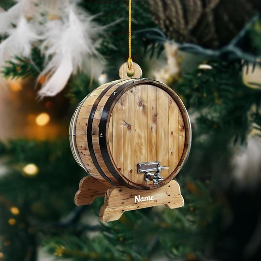 Discover Personalized Oak Barrel Beer Ornament, 2D Flat Beer Barrel Christmas Ornament, Wine Barrels Ornament, Barrel Whiskey Ornament