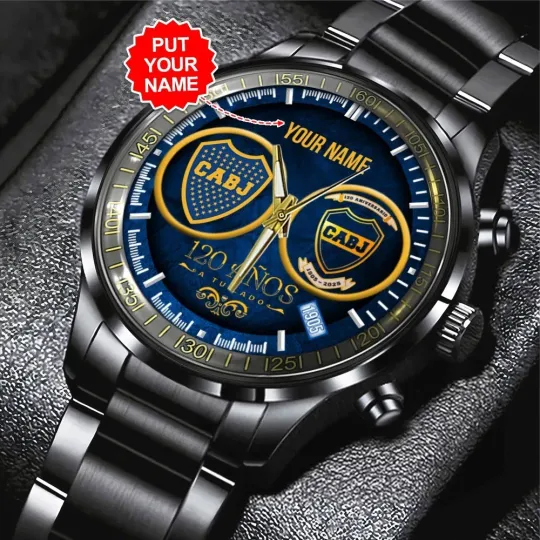 Personalized Boca Juniors 120th Anniversary 2025 Black Stainless Steel Watch