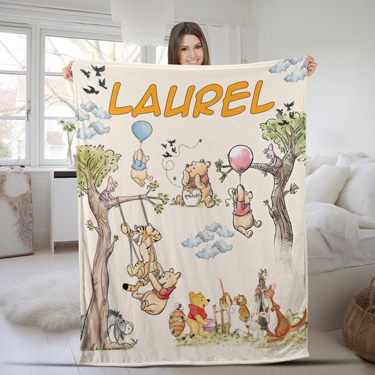 Discover Personalized Watercolor Winnie the Pooh blanket, Pooh Bear and friends blanket