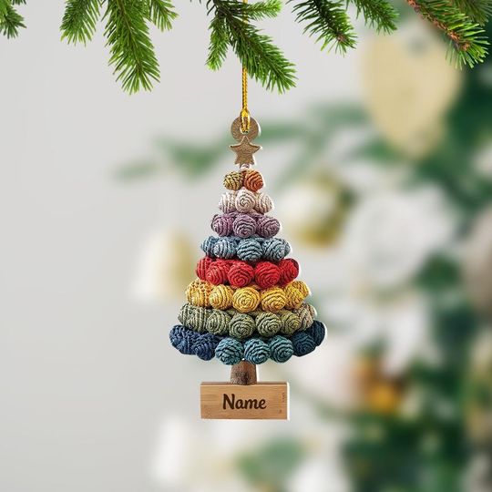 Discover Personalized Crochet 2D Flat Ornament, Custom Crochet Christmas Tree Ornament, Knitting Ornament, Crochet Lover Gift for Mom ID-1104-MV0S