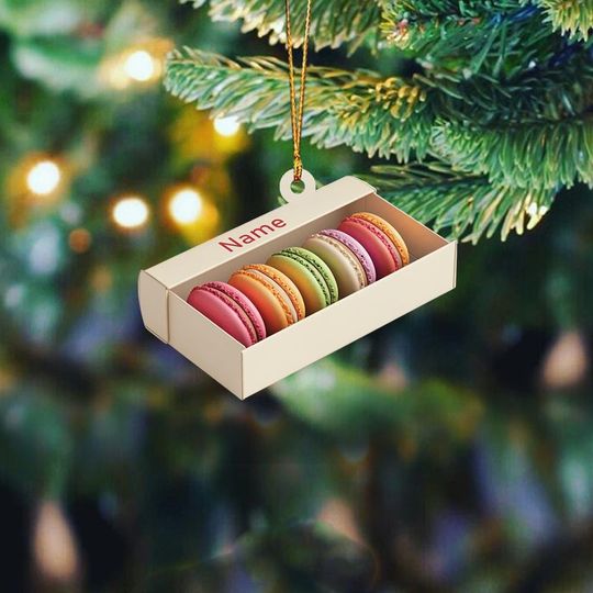 Discover Personalized Macaron Ornament, Macaron Box Christmas Ornament, Macaron Lovers Ornament, Baker Gift, Bakery Holiday Decor ID-1028-TNTB