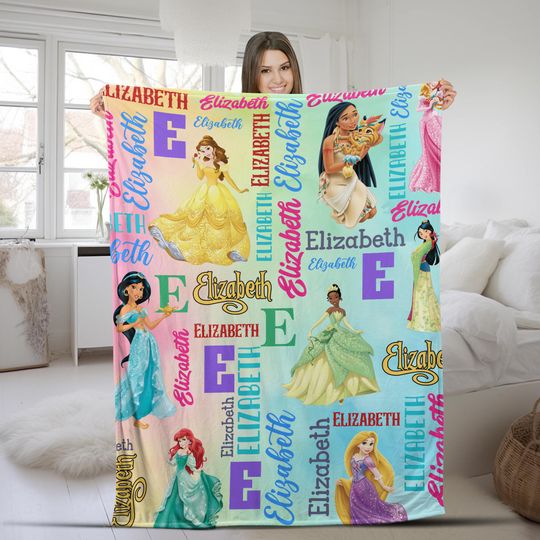 Discover Personalized Watercolor Disney Princess Blanket, Custom Name Baby Girl