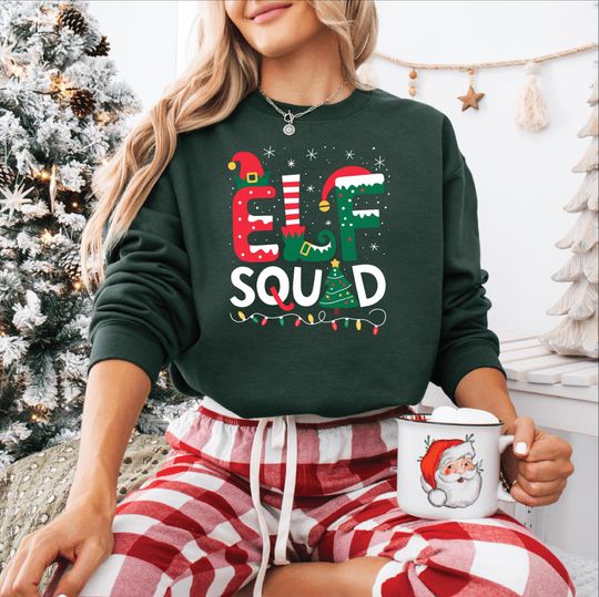Discover Elf Squad Christmas Sweatshirt, Matching Family Christmas Pajama Tee, Cute Holiday Party Shirt, Funny Christmas Elf Costume, Xmas Gift