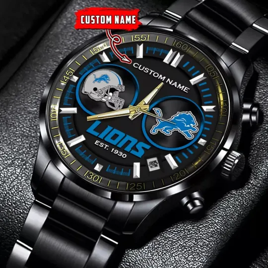 Discover Detroit Lions football Personalized Black Stainless Steel Watch Gift For Fans