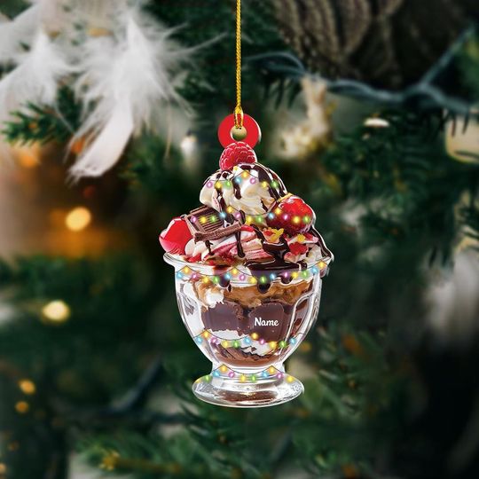 Discover Personalized 2D Flat Sundae Ornament, Sundae Christmas Decor, Sundae Tree Hanging Decor, Food Sundae Lover Gift ID-1129-PE5D