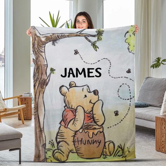 Discover Personalized Winnie The Pooh Blanket, Pooh Bear Blanket, Winnie The Pooh and Friends Blanket, Tigger Piglet Eeyore Blanket, Cartoon BXIC22
