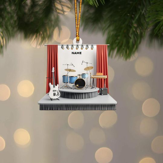 Custom Music Stage Ornament, 2D Flat Music Room Christmas Ornament, Bar Ornament, Musician Ornament Gift, Music Studio Decor