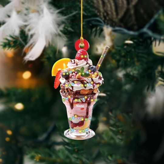 Discover Personalized 2D Flat Sundae Ornament, Sundae Christmas Decor, Sundae Tree Hanging Decor, Food Sundae Lover Gift ID-1129-HNG3