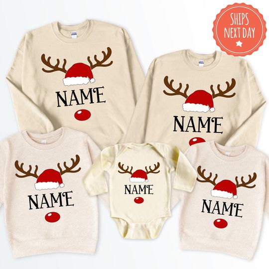 Discover Christmas Matching Family Sweatshirts - Personalised Family Sweaters - Reindeer Sweatshirt - Reindeer Matching Sweater - Christmas Reindeer