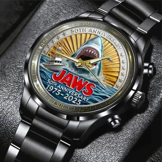 Discover Jaws Black Stainless Steel Watch 1975-2025