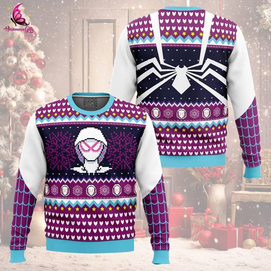 Spider Gwen Ugly Christmas Sweater, Gwen Stacy Sweater, Super Heroes Christmas Sweater