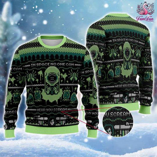 Alien Xenomorph Ugly Christmas Sweater, Sci-fi Movie Alien Christmas Sweatshirt