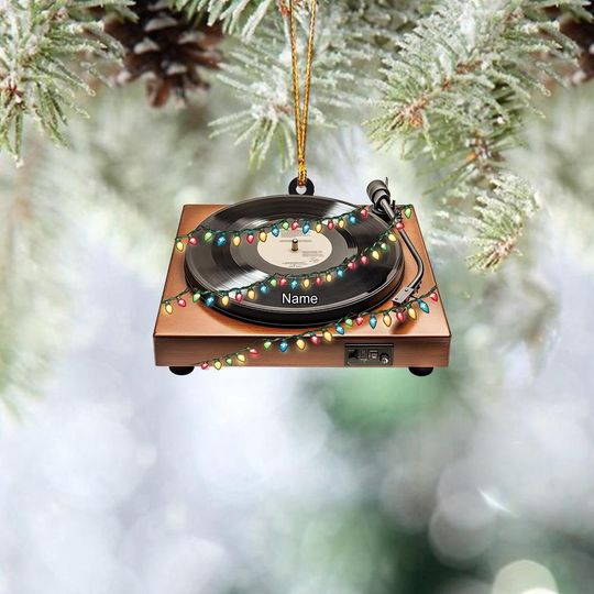 Personalized Record Player Ornament, Vinyl Record Player Christmas Ornament, Musician Ornament, Music Room Holiday Ornament