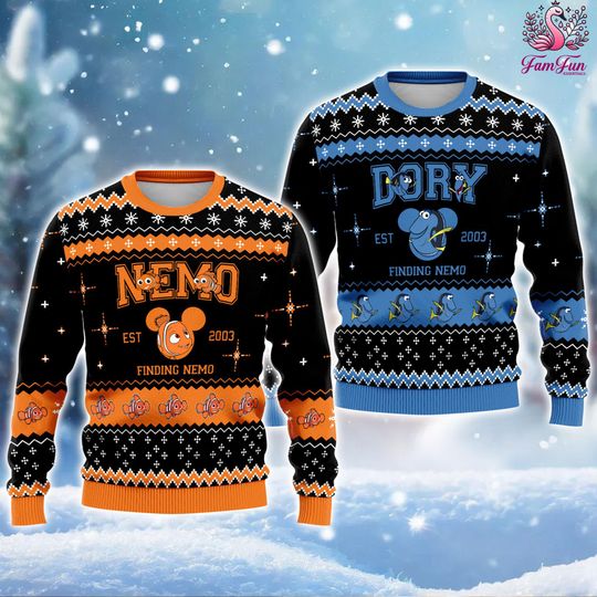 Finding Nemo Finding Dory Ugly Christmas Sweater, Nemo Dory Christmas Sweater