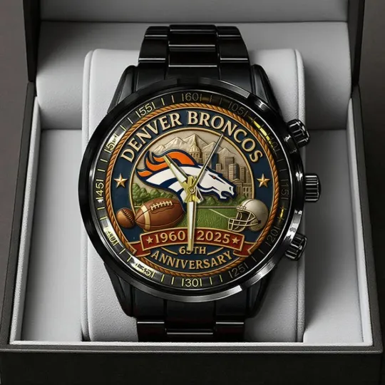 Discover Denver Broncos 65th Anniversary 2025 Black Stainless Steel Watch