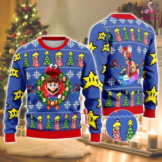 Super Mario Ugly Christmas Sweater, Mario Bros Christmas Sweatshirt