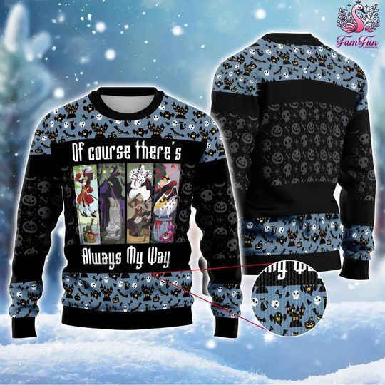 The Villains Haunted Mansion Christmas Sweater, Disneyland Villains Ugly Christmas Sweater