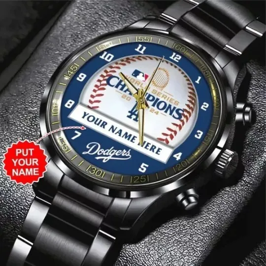 Discover Personalized Lo.s Ang.eles Dod.gers Black Stainless Steel Watch
