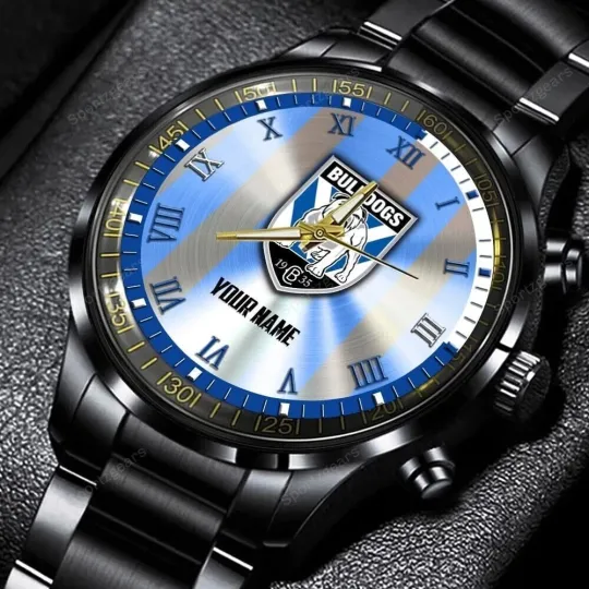Discover Canterbury Bankstown Bulldogs NRL Personalized Metal Black Stainless Steel Watch