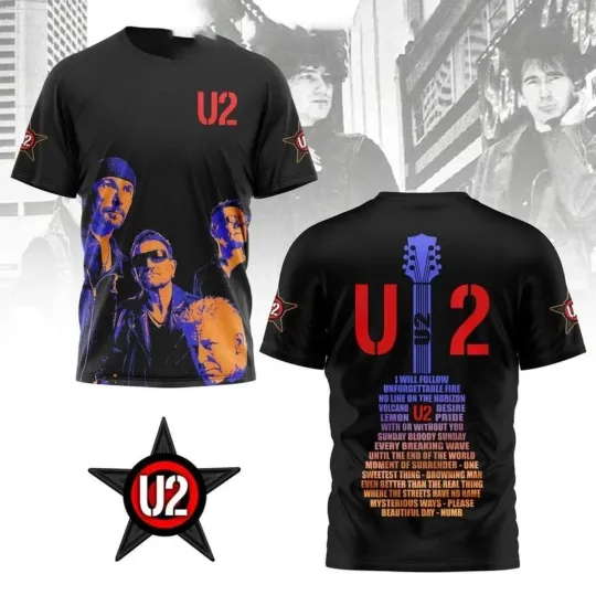 Discover U2 Rock And Roll Hall Of Fame Introduction 2024 Black AOP 3D T-Shirt