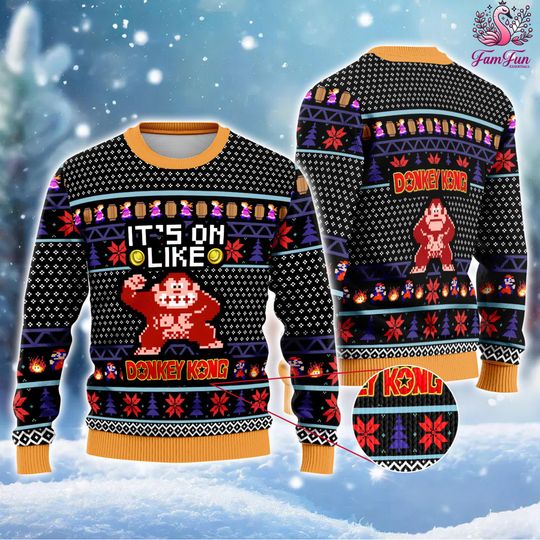 Donkey Kong Ugly Christmas Sweater, Mario Donkey Kong Christmas Sweatshirt