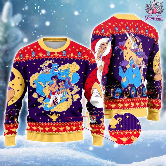 Aladdin Jasmine Ugly Christmas Sweater, Disneyland Merry Christmas Sweater