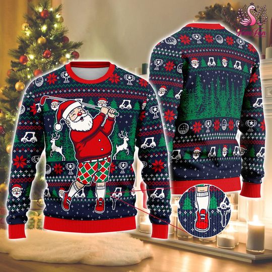 Discover Funny Santa Golf Sports Ugly Christmas Sweater, Santa Christmas Sweatshirt, Ugly Christmas Sweater Gift for Friends, Mens Holiday Sweater