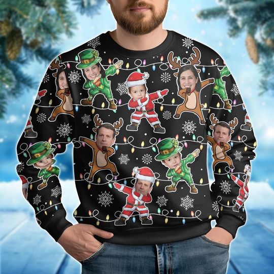 Discover Personalized Family Photo Ugly Sweater, Custom Face Christmas Sweatshirt, Novelty Party Ugly Sweater, Funny Custom Face Sweatshirt