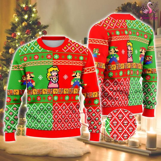 Super Mario Ugly Christmas Sweater | Mario Princess Peach Video Game Sweatshirt