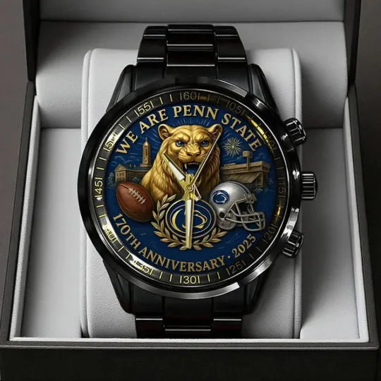 Discover Penn State Nittany Lions Football 170th Anniversary 2025 Black Stainless Steel Watch
