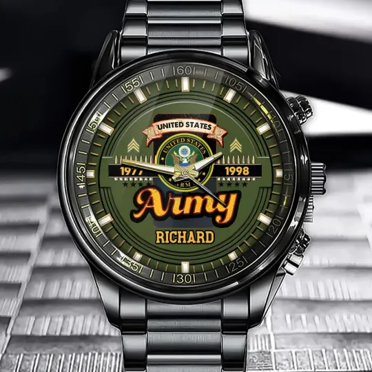 Discover Personalized US Military Veteran Custom Branch-Rank And Name Watch