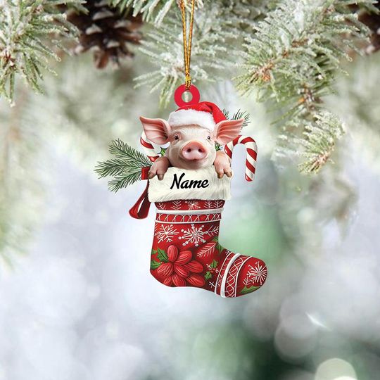Discover Personalized Pig Stocking Christmas Ornament, Pig Hanging Ornament, Pig Lovers Ornament Gift ID-1022-SFIY