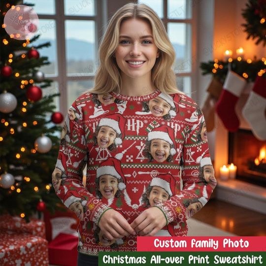 Discover Personalized Funny Friends Ugly Christmas Sweater, Custom Face Holiday Sweatshirt, Matching Group Xmas Party Outfit, Wizard Bestie Gag Gift