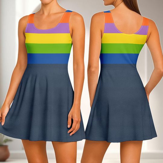 Discover Riley Rainbow Inside Out Skater Dress, Disney Emotions Women Dress, Disneybound Team Costume, Pixar Run Disney Outfits For Halloween