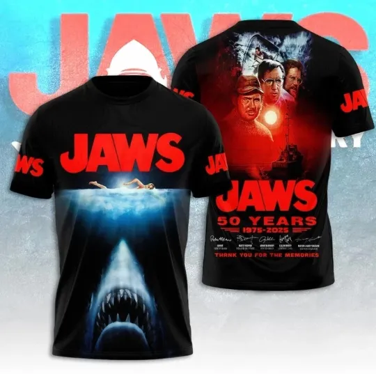 Jaws 50Th Anniversary 1975-2025 Thank You 3D T Shirt