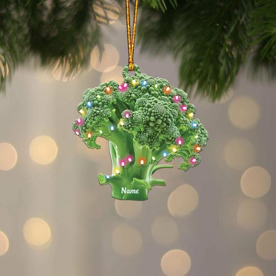 Green Broccoli Christmas Light Ornament, Christmas Tree Decor, Loved Green Broccoli Ornament, Hanging Ornament Gift